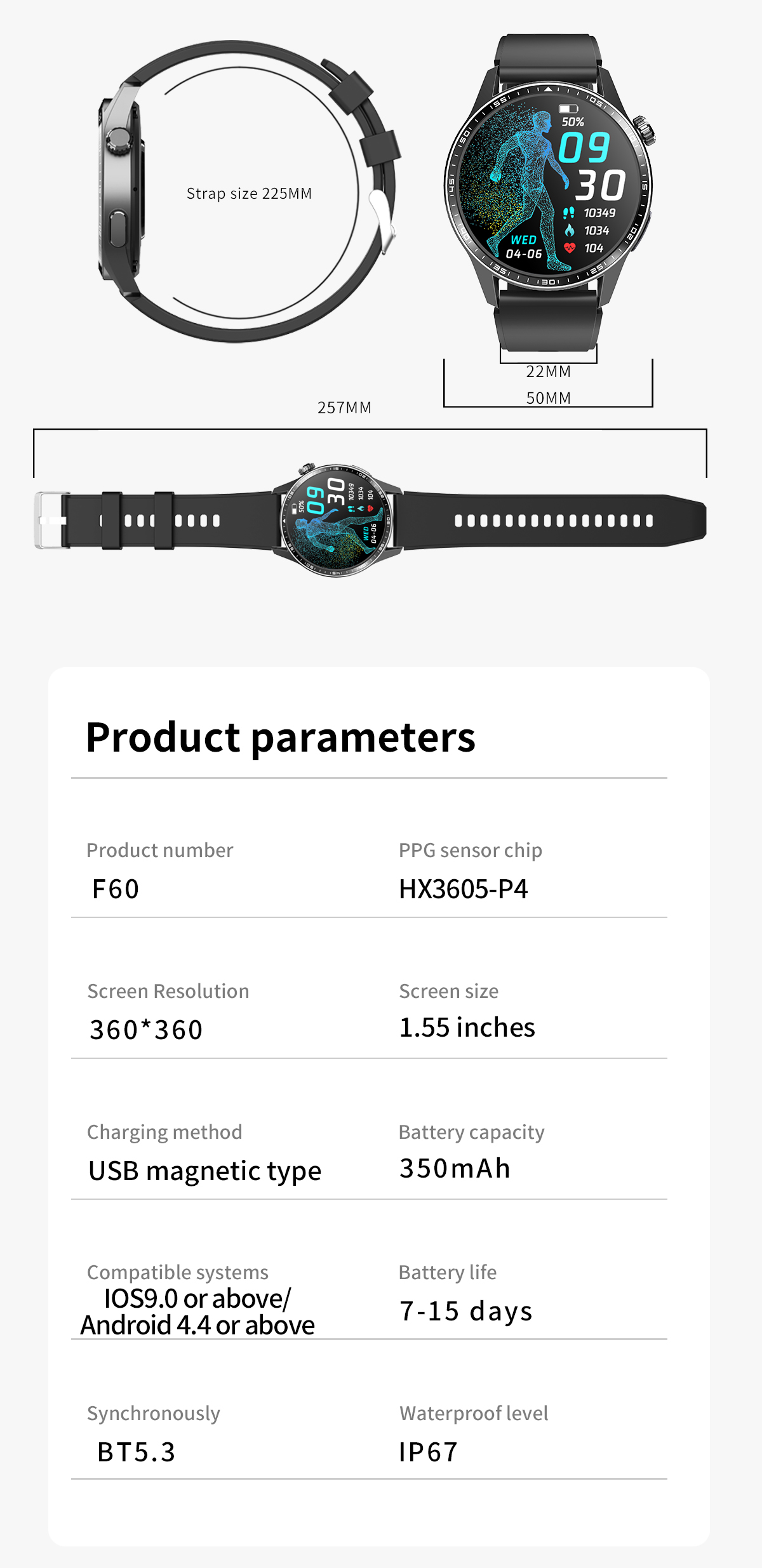 LMJM-F60 Sleep Monitor Smart Watch